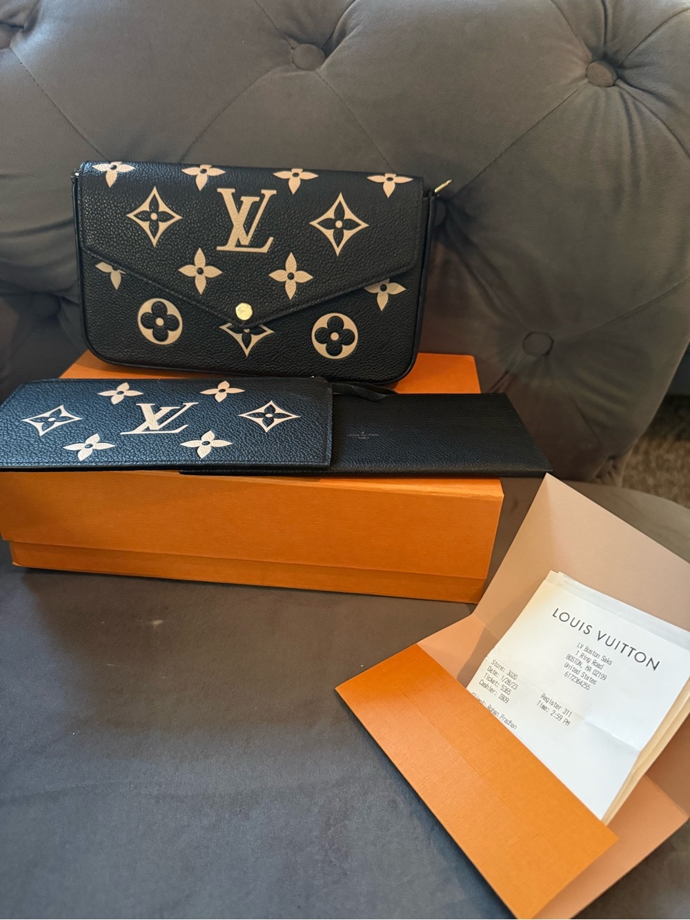 Louis Vuitton Black Empreinte Leather Felicie Pochette Wallet on Chain Flap